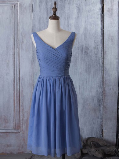 V-neck Coolest Chiffon Knee-length Ruched Bridesmaid Dress #UKM01012881