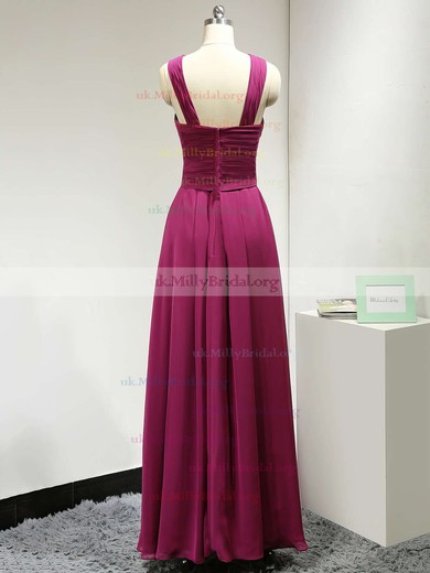 A-line V-neck Nice Chiffon Ruched Long Bridesmaid Dress #UKM01012882