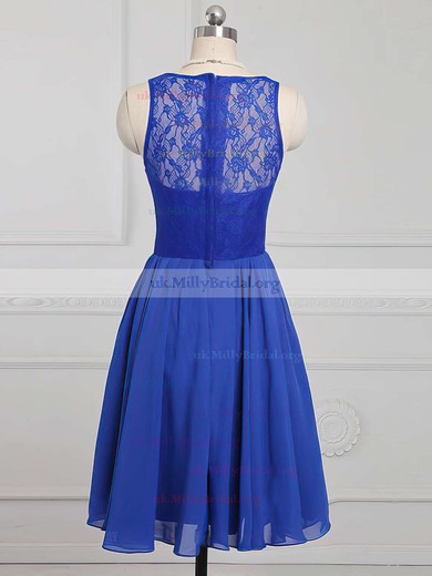 Royal Blue Scoop Neck Chiffon Cheap Knee-length Lace Bridesmaid Dress #UKM01012886