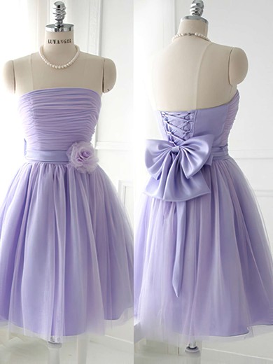 Amazing Strapless Satin Tulle Short/Mini Bow Lavender Bridesmaid Dress #UKM01012888