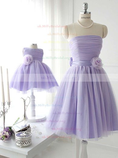 Amazing Strapless Satin Tulle Short/Mini Bow Lavender Bridesmaid Dress #UKM01012888