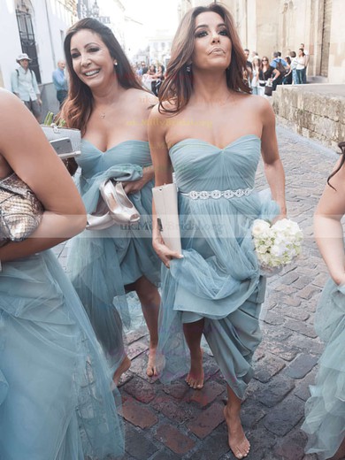 A-line Sweetheart Tulle Floor-length Beading Amazing Bridesmaid Dresses #UKM01012908