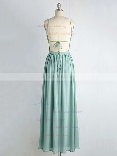 Backless A-line V-neck Chiffon Floor-length Ruffles Custom Bridesmaid Dresses #UKM01012947