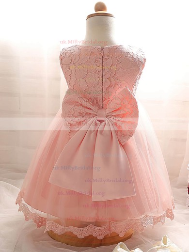 Ball Gown Scoop Neck Lace Tulle Tea-length Bow New Arrival Flower Girl Dresses #UKM01031932