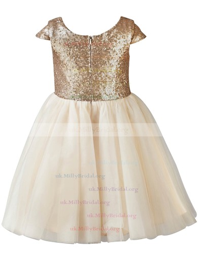 Online A-line Scoop Neck Tulle Sequined Sashes / Ribbons Ankle-length Flower Girl Dresses #UKM01031933