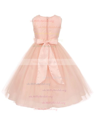 Princess V-neck Tulle Floor-length Sashes / Ribbons Affordable Flower Girl Dresses #UKM01031936