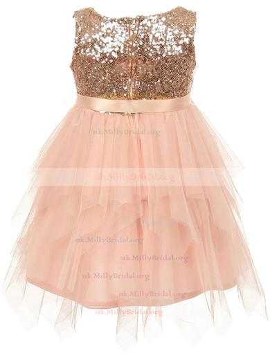 Different A-line Scoop Neck Tulle Sashes / Ribbons Asymmetrical Flower Girl Dresses #UKM01031938