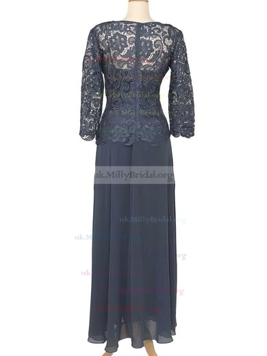 V-neck 3/4 Sleeve Lace Chiffon Ruffles Vintage Floor-length Mother of the Bride Dress #UKM01021558