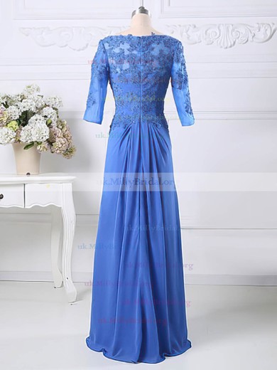 Modest Scoop Neck 1/2 Sleeve Chiffon Tulle Appliques A-line Mother of the Bride Dresses #UKM01021583