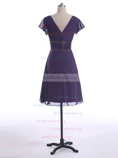Short Sleeve Perfect V-neck Chiffon Bow Short/Mini Mother of the Bride Dresses #UKM01021601