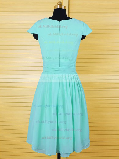 Cap Straps Scoop Neck Chiffon with Sashes / Ribbons Knee-length Mother of the Bride Dress #UKM01021611