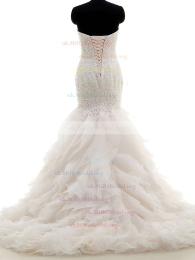 Trumpet/Mermaid Sweetheart Tulle Lace Sweep Train Original Wedding Dresses #UKM00022704