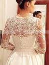 A-line V-neck Satin Tulle Appliques Lace Court Train Long Sleeve Vintage Wedding Dresses #UKM00022686