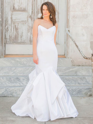 Trumpet/Mermaid V-neck Taffeta Pick-Ups Floor-length Affordable Wedding Dresses #UKM00022719