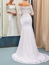 Trumpet/Mermaid Off-the-shoulder Lace Sweep Train 3/4 Sleeve Top Wedding Dresses #UKM00022733