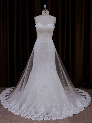 Ivory Lace Tulle Sweetheart Ruffle Trumpet/Mermaid Beautiful Wedding Dresses #UKM00021717