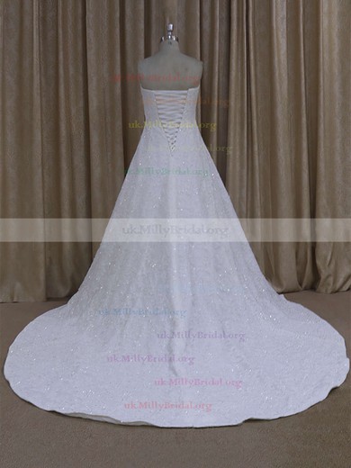 Gorgeous Sweetheart Ivory Tulle Appliques Lace Court Train Wedding Dress #UKM00021773