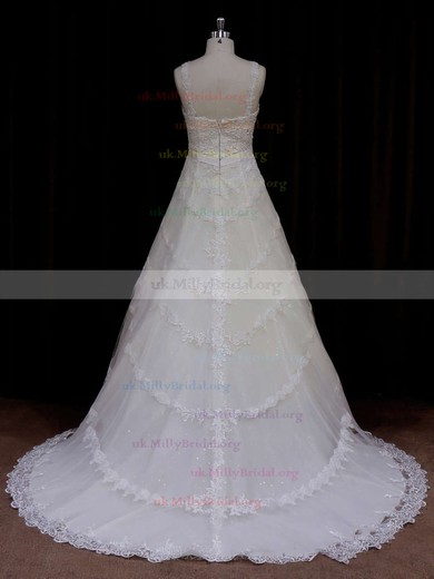 Sweetheart Ivory Tulle Appliques Lace Court Train Unique Wedding Dress #UKM00021796