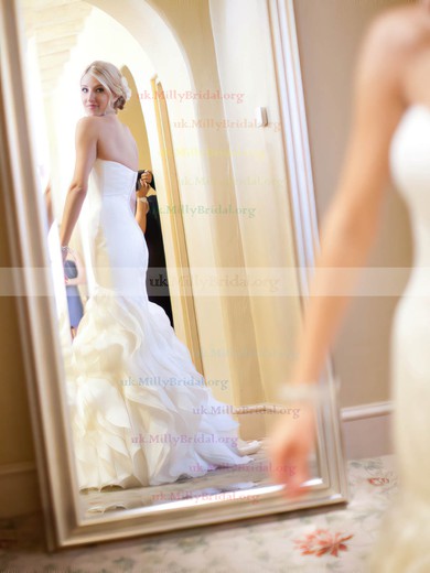 Trumpet/Mermaid Strapless Organza Court Train Cascading Ruffles Ladies Wedding Dresses #UKM00022533