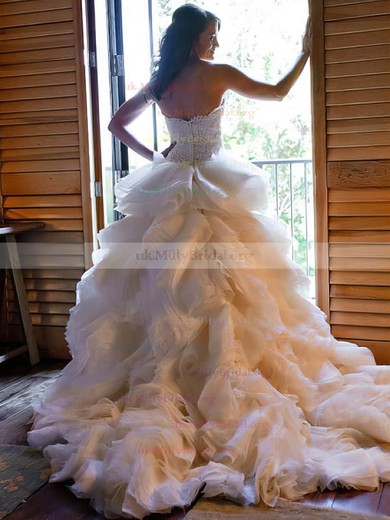 A-line Sweetheart Organza Court Train Appliques Lace New Style Wedding Dresses #UKM00022563