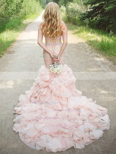 Trumpet/Mermaid Sweetheart Organza Court Train Cascading Ruffles Glamorous Wedding Dress #UKM00022566