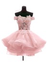 Princess Off-the-shoulder Organza Tulle Appliques Lace Short/Mini Cute Prom Dresses #UKM020102801