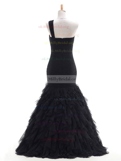 Trumpet/Mermaid One Shoulder Floor-length Tulle Ruffles Prom Dresses #UKM020102760