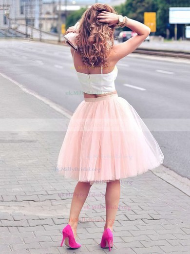 A-line Sweetheart Satin Tulle Knee-length Prom Dresses #UKM020102755