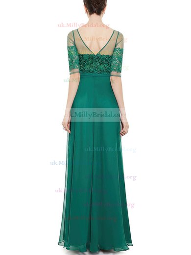 A-line Scoop Neck Chiffon Floor-length Appliques Lace Prom Dresses #UKM020101696