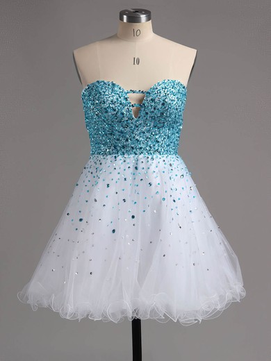 Stunning A-line Sweetheart Tulle Beading Short/Mini Prom Dresses #ZPUKM02016389
