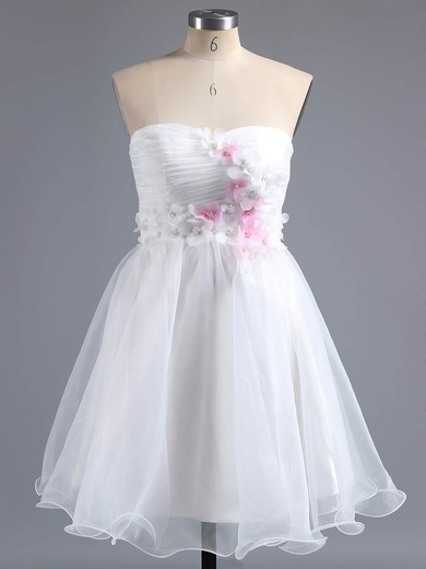 A-line Sweetheart White Organza Sashes / Ribbons Short/Mini Prom Dresses #ZPUKM02013244