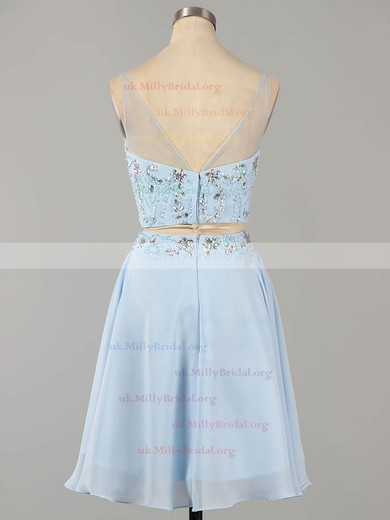 Two Piece A-line Scoop Neck Chiffon Tulle Short/Mini Beading Latest Prom Dresses #ZPUKM02019183