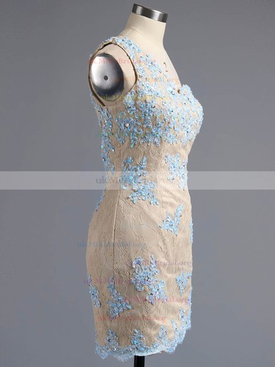 Sheath/Column One Shoulder Lace Short/Mini Appliques Lace Different Backless Prom Dresses #ZPUKM020102346
