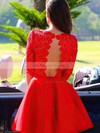 A-line Scoop Neck Lace Satin Short/Mini Appliques Lace Prom Dresses #UKM02051719