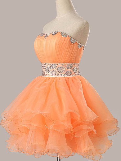 Ball Gown Sweetheart Organza Short/Mini Beading Prom Dresses #UKM02051735