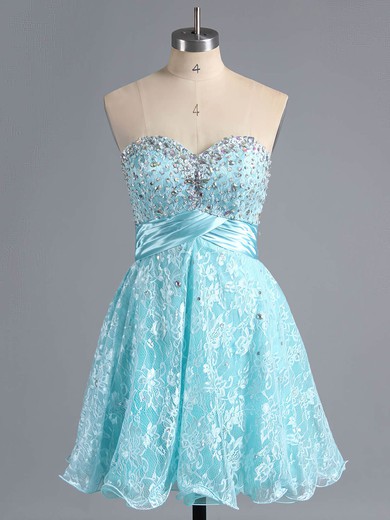 A-line Sweetheart Lace Short/Mini Beading New Arrival Prom Dresses #ZPUKM02042339