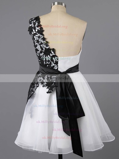 A-line One Shoulder Lace Chiffon Tulle Appliques Lace Short/Mini Prom Dresses #ZPUKM02042082