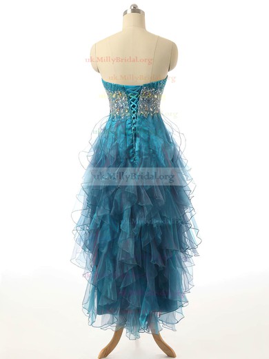 A-line Sweetheart Organza Asymmetrical Beading Prom Dresses #UKM020101800
