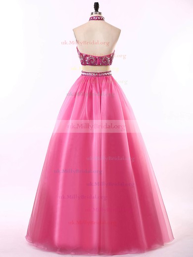 Princess Halter Organza Floor-length Beading Prom Dresses #UKM020101860