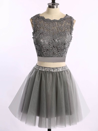 Pretty Short/Mini Scoop Neck Tulle Lace with Beading Two Pieces Prom Dress #UKM020101868