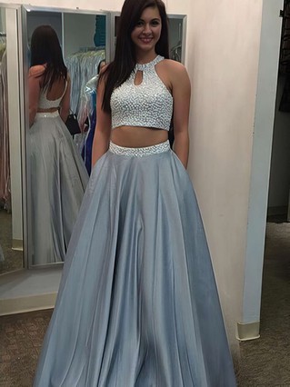 grey 2 piece prom dress