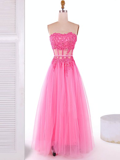 A-line Sweetheart Tulle Floor-length Appliques Lace Prom Dresses #UKM020102088