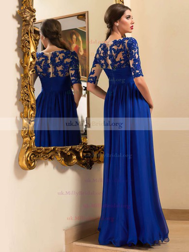 A-line Scoop Neck Chiffon Floor-length Appliques Lace Prom Dresses #UKM020102095
