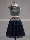 Two Piece A-line Scoop Neck Tulle with Beading Short/Mini Prom Dresses #ZPUKM020102039