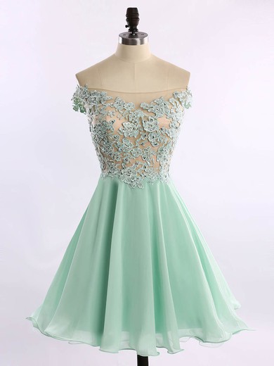 Short/Mini Chiffon Tulle Appliques Lace Cute Off-the-shoulder Prom Dresses #UKM020102178