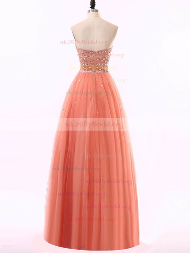 Princess Sweetheart Floor-length Tulle Beading Prom Dresses #UKM020102217