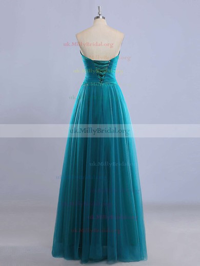 A-line Sweetheart Tulle Floor-length Beading Prom Dresses #UKM020102225
