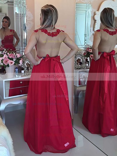 A-line Scoop Neck Chiffon Floor-length Beading Prom Dresses #UKM020102327