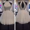 A-line High Neck Tulle Short/Mini Sashes / Ribbons Prom Dresses #UKM020102515