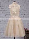A-line High Neck Tulle Short/Mini Sashes / Ribbons Prom Dresses #UKM020102515